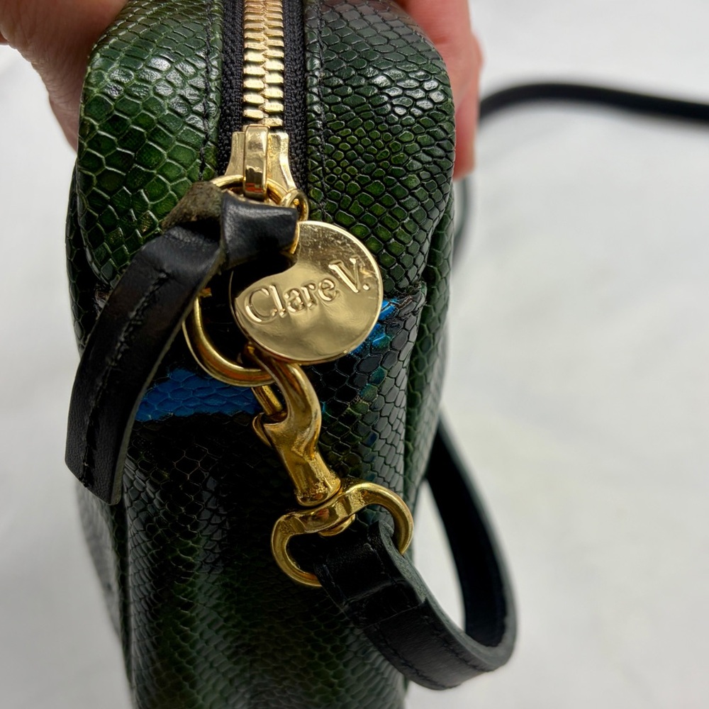 Clare V. Green Snake Embossed Midi Sac Bag with Stripes NEW - Picture 7 of 7